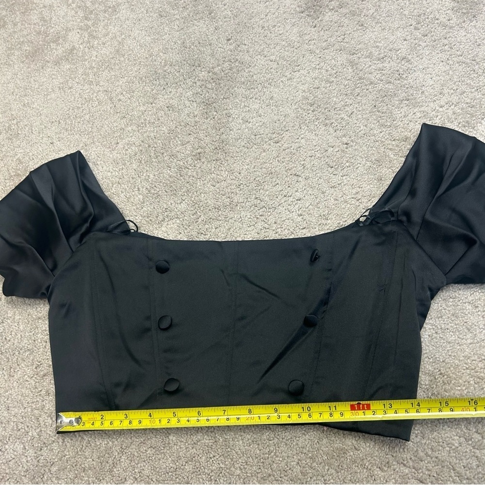 Zara Black satin effect buttoned short pleated sleeve crop top Sz L NWT - Picture 12 of 15